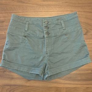 Green Denim High Rise Shorts